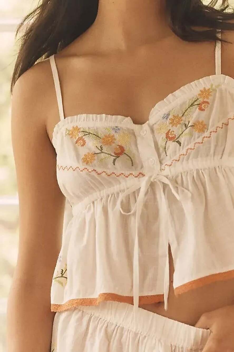 Anthropologie Champagne Supernova Embroidered Cami Tank Top Sz M - Picture 6 of 10